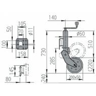 Опорное колесо 500 кг 200х50 автоматическое с фланцем AL-KO 1212382